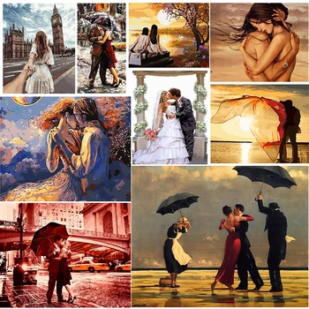 

DIY Oil Painting By Numbers Couples Hand Painted Abstract on Canvas DIY Pictures Lovers Gift Home Decoration Wall Art 40x50cm
