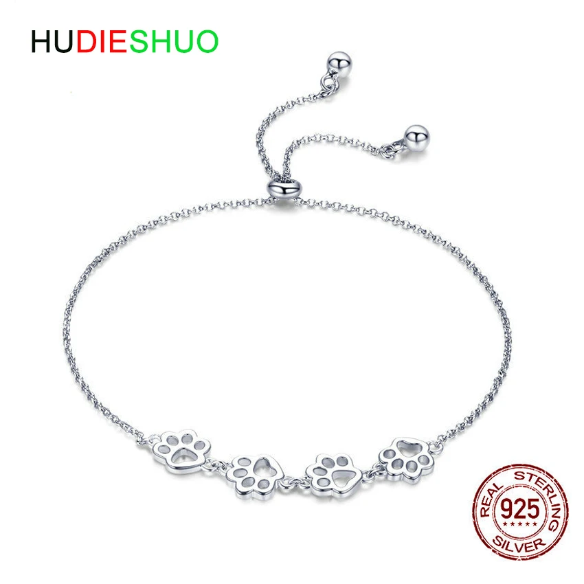 HUDIESHUO 925 SterlingSilver медвежьи следы браслет для женщин звеньевой тенниса серебряные
