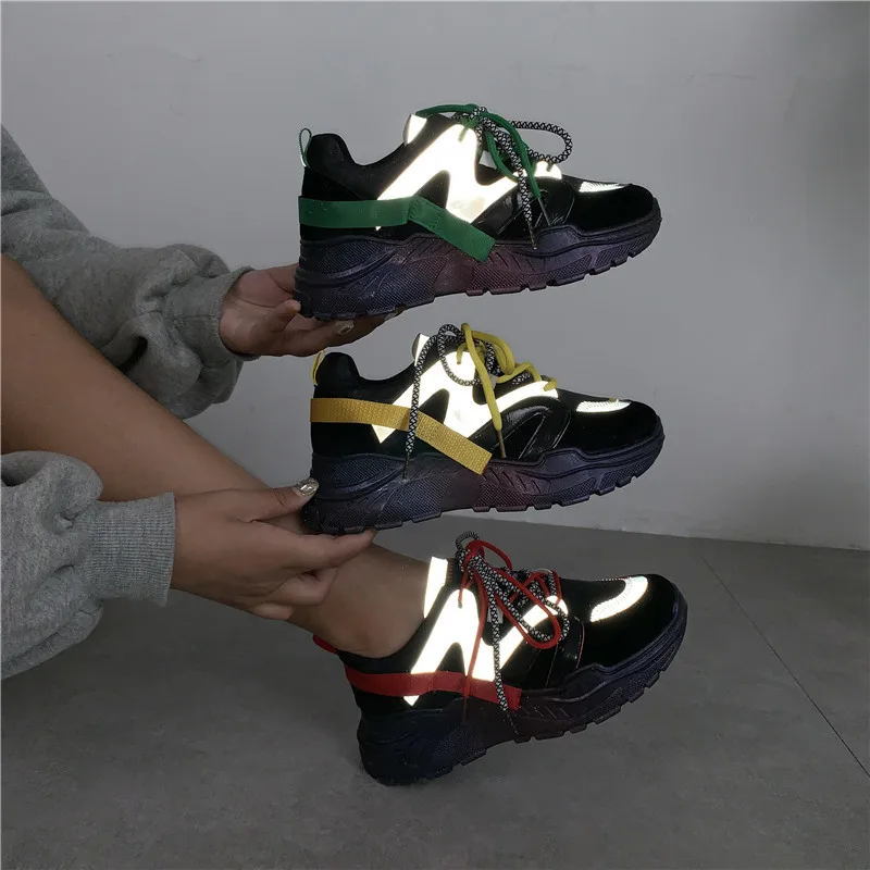 

Women Chunky Sneakers Fashion Vulcanize Shoes Women Sneakers Korean New Female Thick Sole Casual Shoes Woman Shoes Reflective