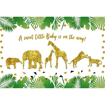 

Golden Glitter Wild Animals Photography Backdrop Tropical Jungle Theme Birthday Party Background Baby Shower Cake Table Decor