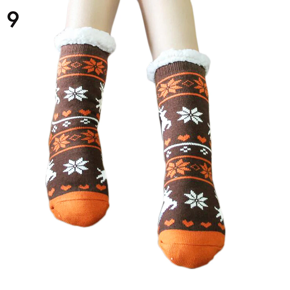 9 1 pair Winter Women Thick Plush Soft Warm Knitted Socks Girls Cozy Fleece-lined Snow Pattern Xmas Gift Floor Socks High Quality - Цвет: 9