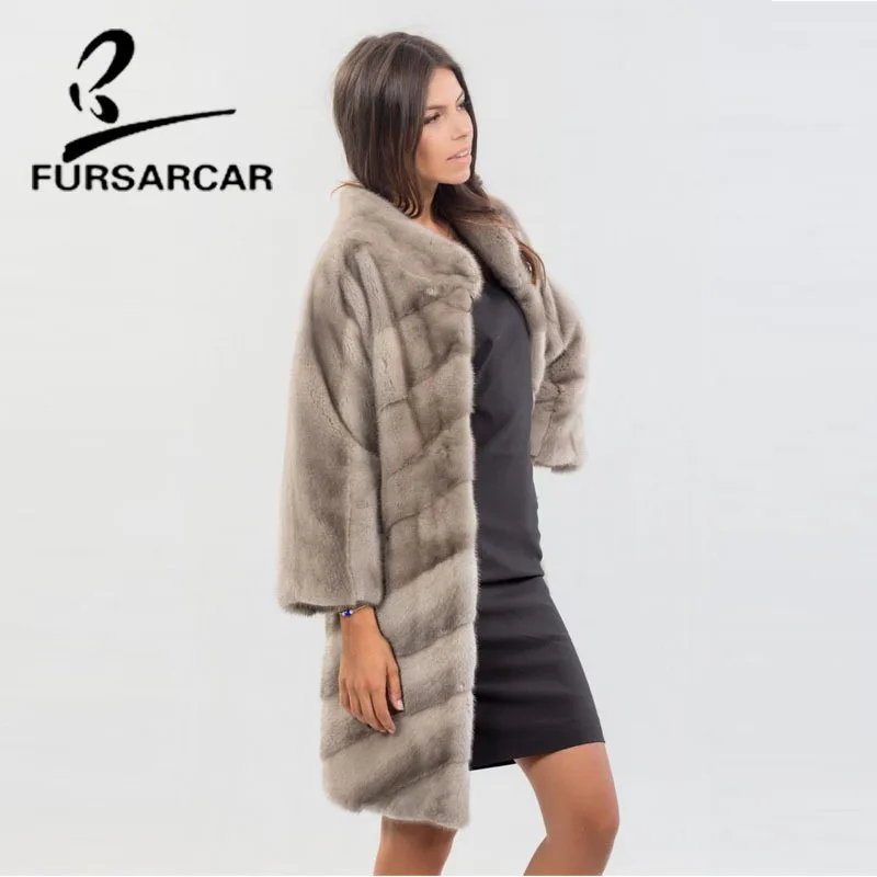 FURSARCAR Новая мода Настоящее меховое пальто женское Элегантное зимнее длинное стильное толстое Норковое меховое пальто Полный Пелт повседневные куртки из меха норки
