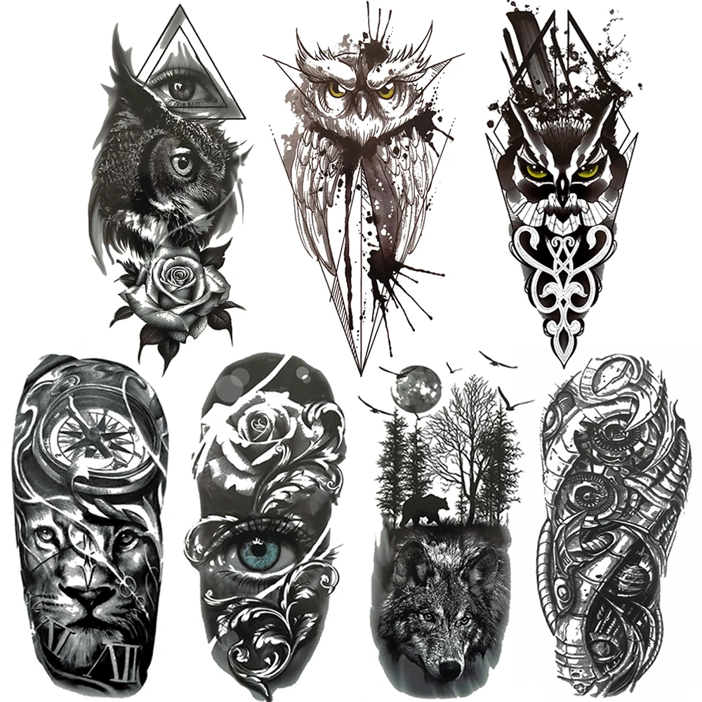 Спрей Сова Поддельные Временные татуировки для мужчин и женщин Черная Мужская