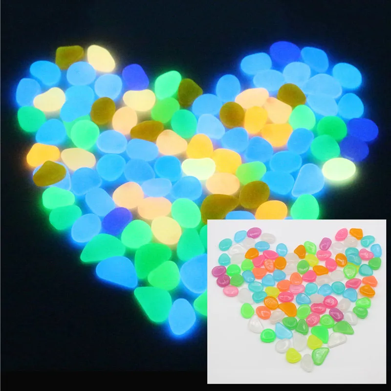 

100Pcs Glow in the Dark Luminous Stones Pebbles Walkway Rock Tank Aquarium DIY Decor SNO88