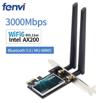 

Wifi6 3000Mbps Desktop PCIe WiFi Adapter Intel AX200 Bluetooth 5.0 802.11ax Dual Band 2.4G/5Ghz PCI Express Wireless Card