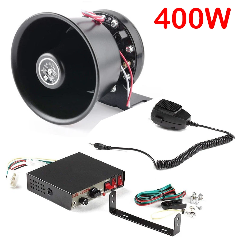 400W Car Polices Siren MIC Speaker System 8 Sound Loud for Car Warning