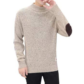 

Thick Half Turtleneck Sweater Men 2019 Winter Clothing Casual Warm Knitted Pullover Elbow Spliced High Collar Quality Jumpers
