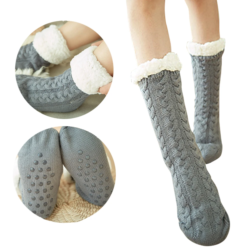 Fluffy Thickened Women Socks Bed Soft One Size Artificial Fleece Lined Cozy Floor Adult Winter Non Slip Warm In Tube Home