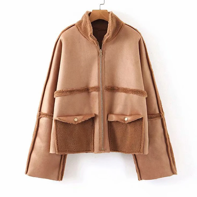 

Autumn Winter Double-sided Wear Women's Outerwear Patchwork Large Size Ladies Coats Warm Soft Fleece Jackets For Women Outerwear