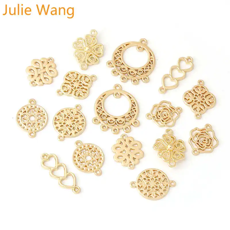 

Julie Wang 10PCS Gold Bohemia Connectors Multiple Shapes For Neckalce Pendant Findings DIY Jewelry Making Metal Accessories