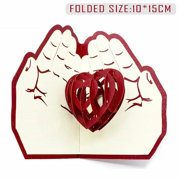 Love in the hands Love 3D Pop UP Cards Valentines Day Gift Postcard with Envelope Stickers Wedding Invitation Greeting Cards Anniversary for Her - Цвет: Love in the hands