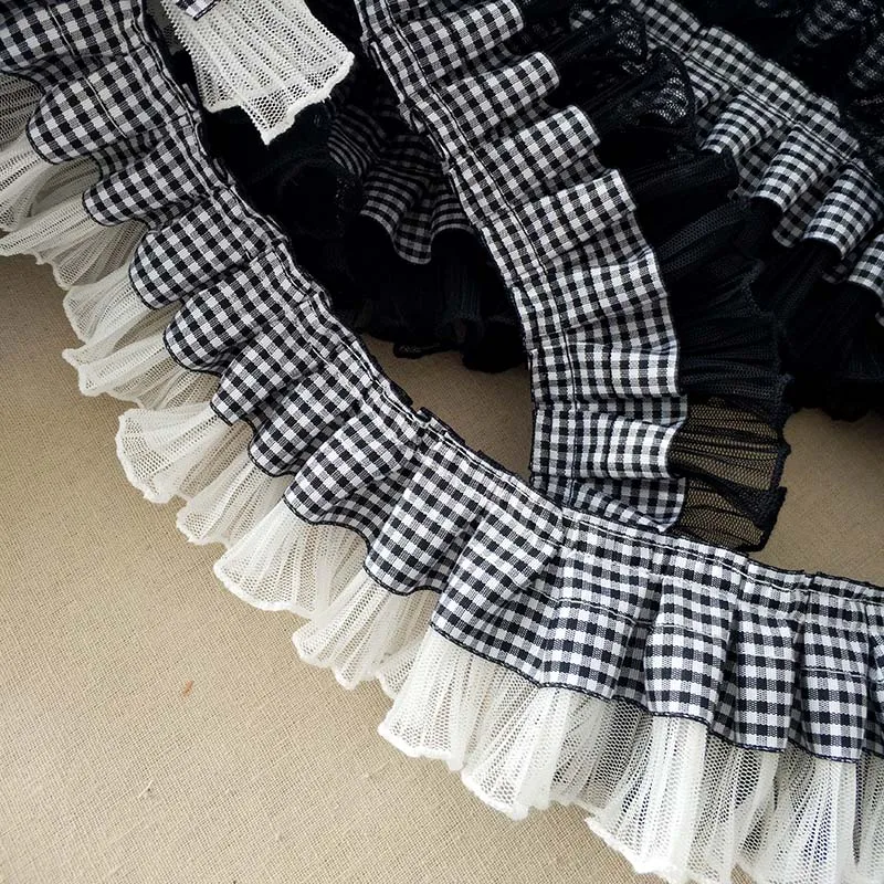 6CM Wide Plaids Satin Ribbon Pleated Lace Collar Trims Embroidery Laces Sewing Accessories And Clothing Hats Decor,lace ribbon,lace garment accessories,lace sewing supplies,lace decoration,lace accessories,lace sewing accessories,clothing accessories