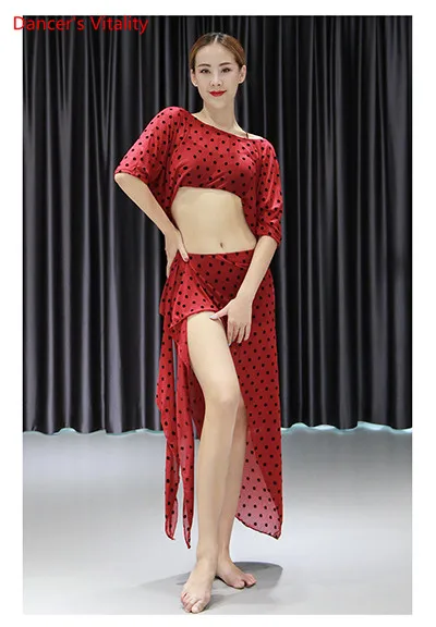 Одежда для танца живота Женская Новая Летняя Сексуальная кружевная одежда костюм для начинающих топ+ юбка 2 шт. танцевальный костюм - Цвет: Красный
