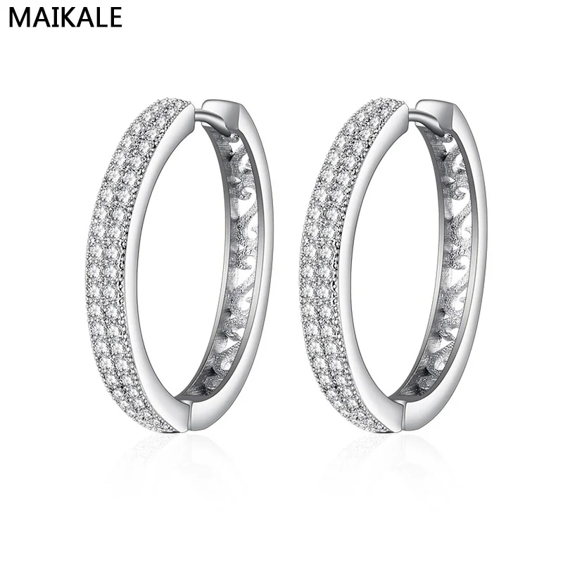 MAIKALE, простые корейские серьги, AAA кубический цирконий, большие серьги-кольца для женщин, темпераментные серьги, золотые, серебряные, модные ювелирные изделия