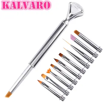 

Kalvaro 10 In 1 Set 3D Nail Art Brush UV Gel Polish Gradient Painting Cuticle Pusher Diamond Metal Pen Head Liner Manicure Tool
