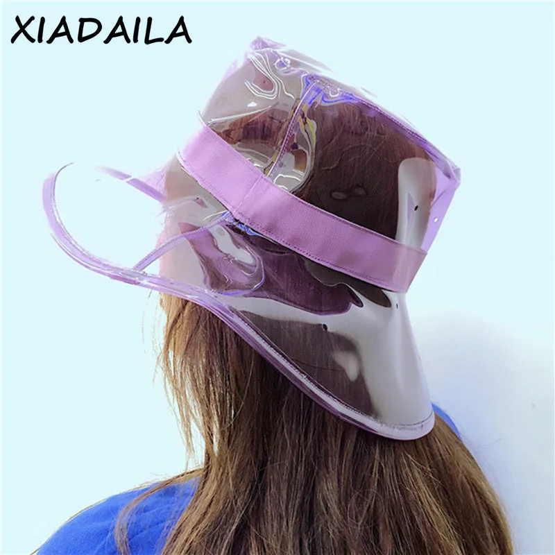 

New Hip hop hat Bucket Hat Caps Women High Street Summer Beach Hat PVC Transparent Sun Visor Waterproof Rain Hat For Men Ladies