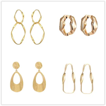 

2020 Exaggerated Big Pendant Earrings For Women Hollow Geometric Gold Color Big Metal Earrings Wedding Party Jewelry Girl Gift