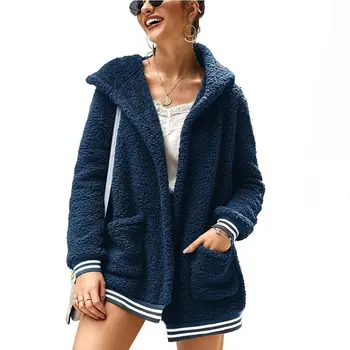 

Faux Fur Coat Women Hooded Winter Casual Teddy Coat Autumn Pockets Plus Size Fur Jacket Fleece Plush Overcoat Outwear