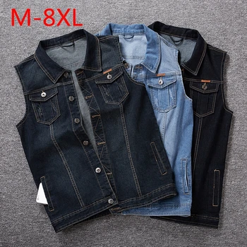 

Man Denim Vest Plus Size 5XL 6XL 7XL Men's Sleeveless Cowboy Jacket Male Casual Vest Oversized Vintage Retro Men Waistcoat M-8XL