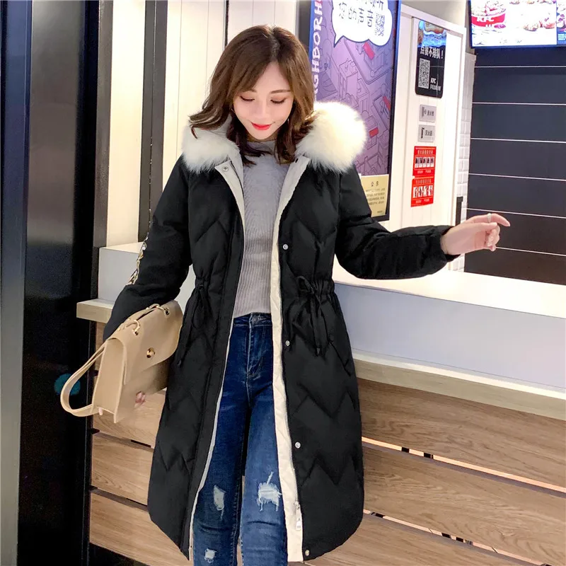 Dongdaemun, женский пуховик выше колена,, стиль, приталенное облегающее, приталенное, облегающее, хлопковое пальто, зимнее, плотное, теплое