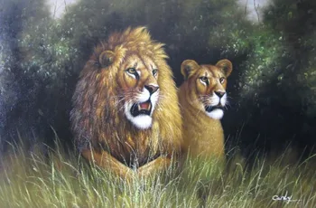 

charming African Art Safari Lion Lionese Canvas Oil Painting