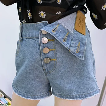 

baby girl fashion single breasted denim shorts 2020 summer high waist kids children cool wide leg jeans shorts
