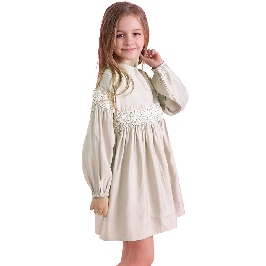 

2020 autumn spring lace dresses cotton long sleeve teen girls fashion costume princess kids dress