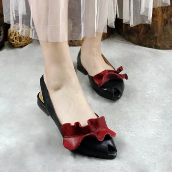 

Original Mori Woman Shoes Shallow Mouth Flower Low Heels Leather Soft Bottom Casual Ankle Strap Shoes Handmade