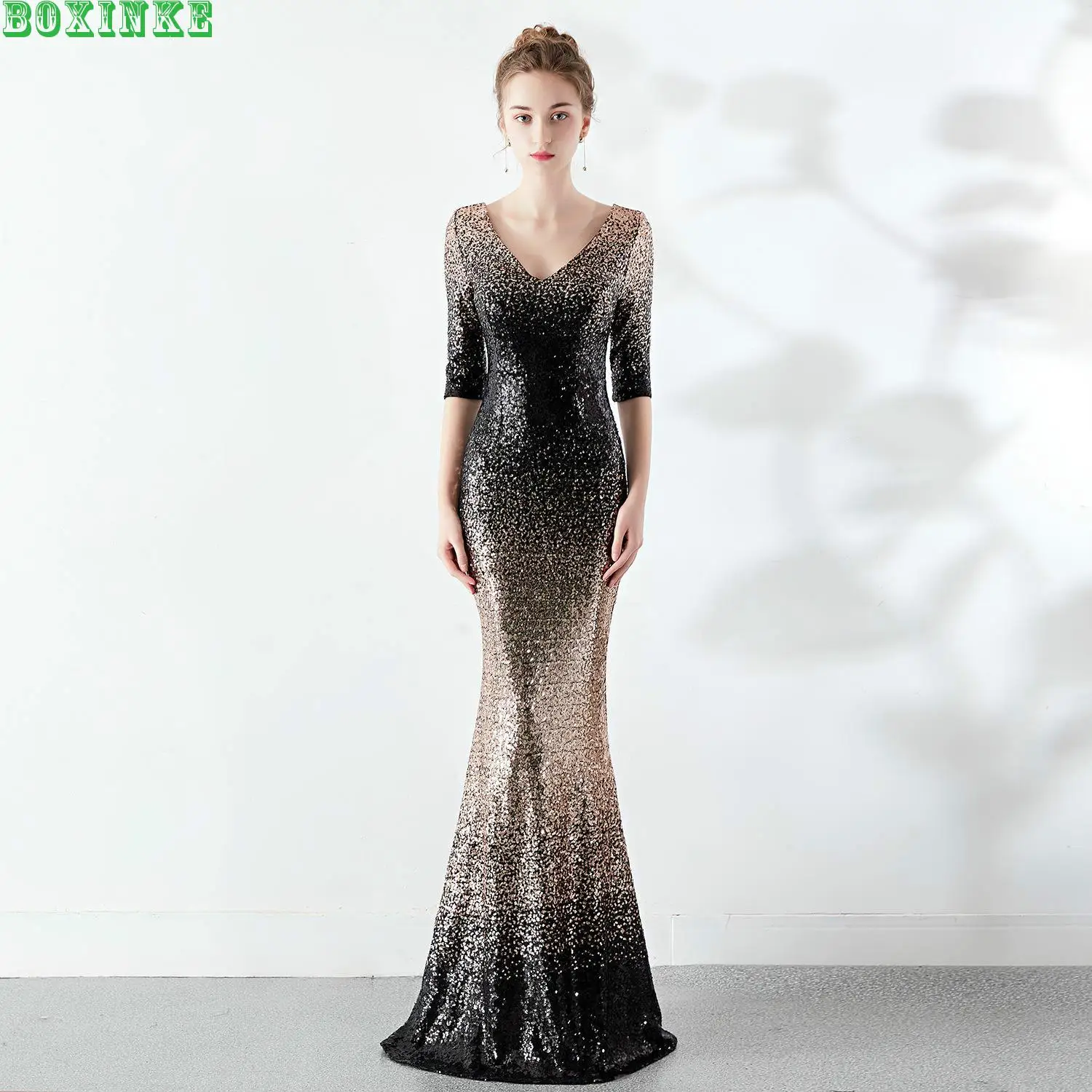 Пляжное платье, наполовину Vadim Lanon vestido de festa, благородное, элегантное, Утягивающее, сексуальное, рыбий хвост, длинное, для нового банкета с блестками
