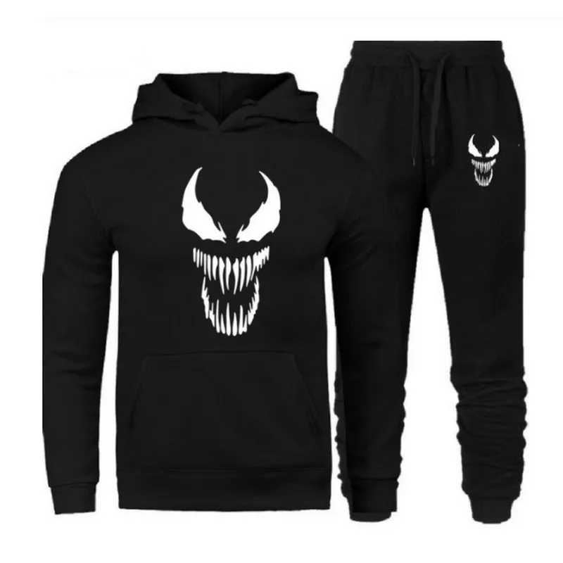 Новинка, брендовый спортивный костюм, модный, Venom, мужская спортивная одежда, два предмета, наборы, все, хлопок, флис, Толстая Толстовка с капюшоном+ штаны, спортивный костюм для мужчин