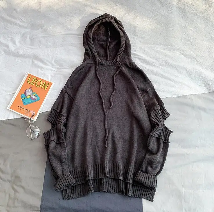 Pull homme худи на шнурке свитер для мужчин с длинным рукавом полые мужские свитера-худи Повседневный вязаный женский пуловер для мужчин