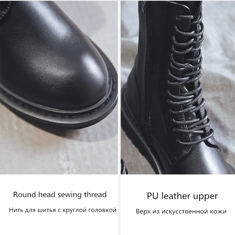 Women Martin Boots British style Leather Ankle Motorcycle Boots Female Platform Boots Punk Combat Ankle Boots Women Shoes 2019