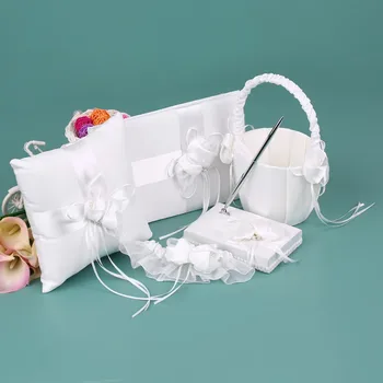 

High Quality Two Hearts Ivory Satin Wedding Party Basket Ring Bearer Pillow Ring Bearer Pillow Portable Hand Basket