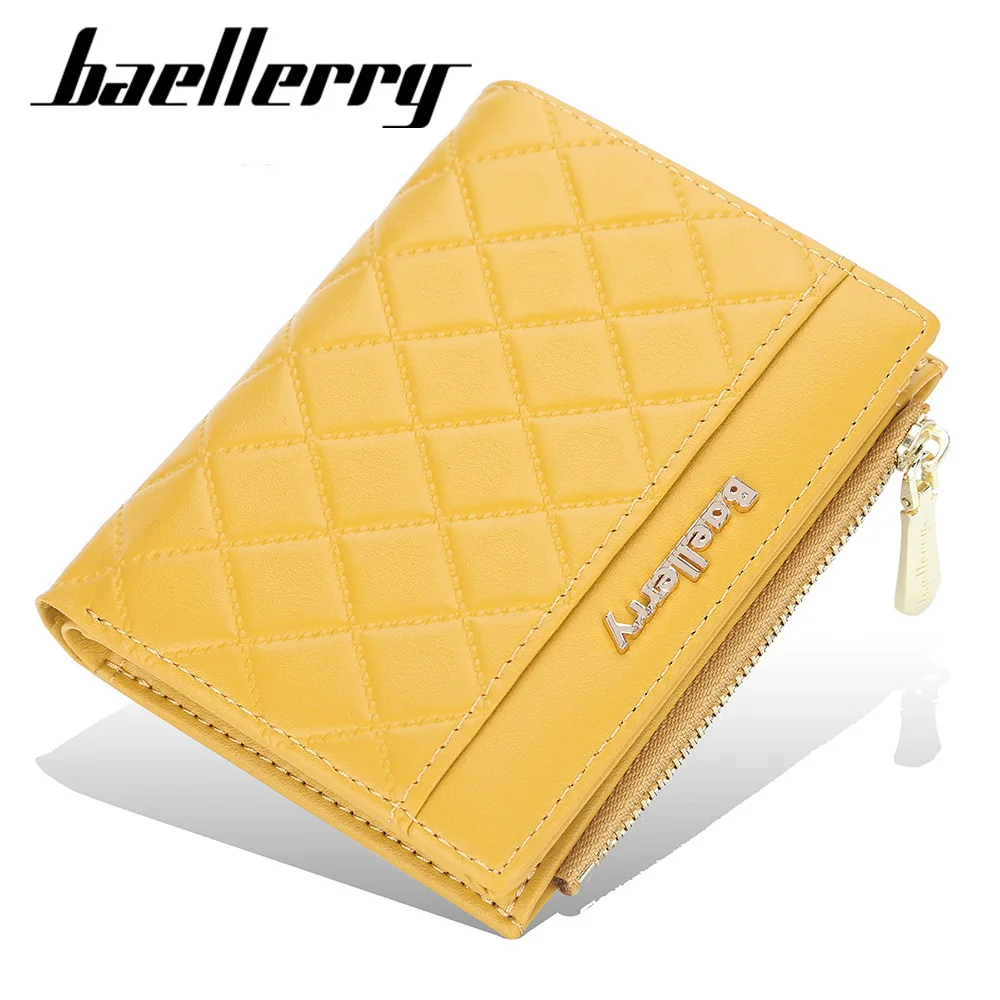 New Mini Women Card Wallets Zipper Yellow Card Wallet PU Leather Thin Holder Quality Female Purse Mini Carteria