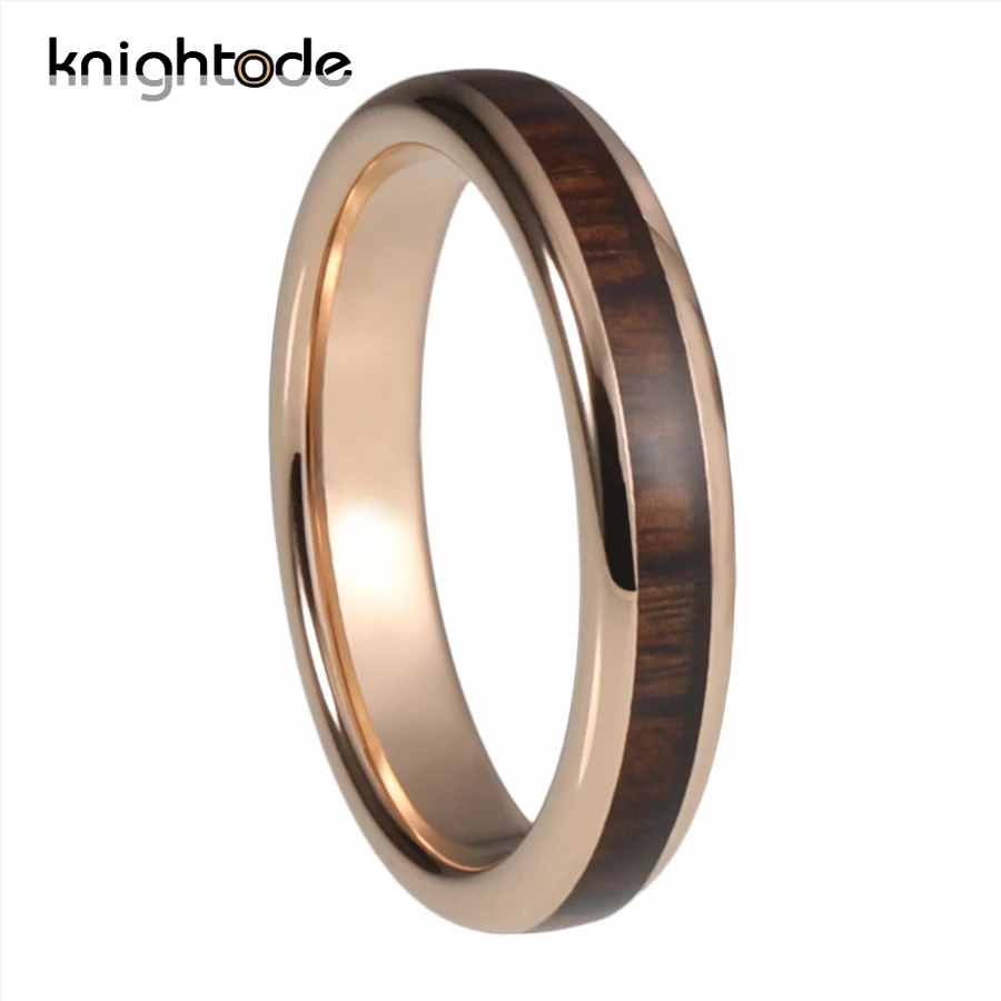 4mm Rose Gold Tungsten Carbide Rings Deep Red Wood Inlay For Men Women Wedding Band Jewelry Dome Polished Comfort Fit | Украшения и