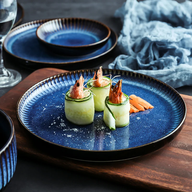 ANTOWALL-Juego de vajilla japonesa de cerámica, cuenco de textura  esmerilada, plato plano para el hogar