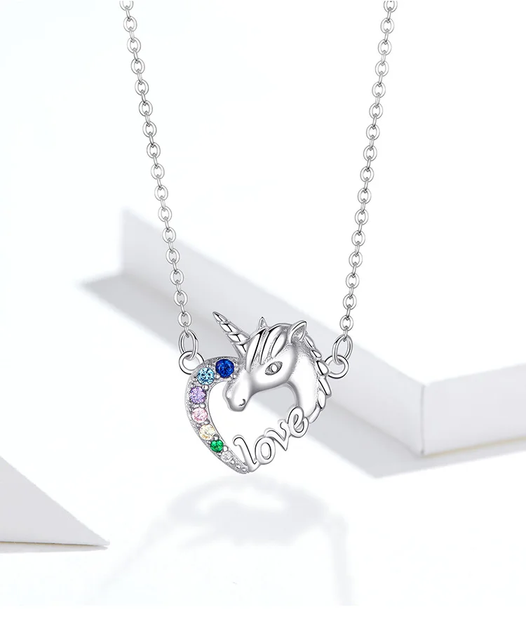 Bamoer Lucky Licorne сердце короткое ожерелье для женщин короткое колье 925 пробы Серебряное колье для девочек модное ювелирное изделие SCN348