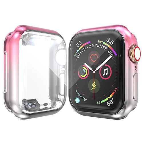 360-AI чехол для часов Apple Watch, чехол 3 2 1 42 мм 38 мм, мягкий цветной чехол из ТПУ+ Защитная пленка для экрана iWatch 5 4 44 мм 40 мм - Цвет: pink-gray