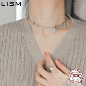 

LISM 2020 New Arrivial 925 Sterling Silver Chokers Necklace For Women Men Disco Hip Hop Double Layer Star Shaped Necklace Gifts