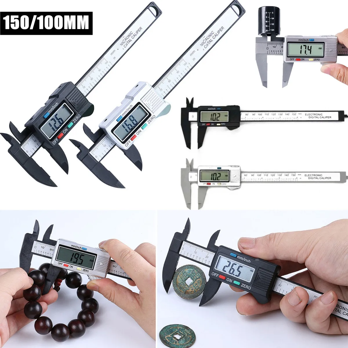 150mm 0.1mm Plastic Fiber Digital Caliper 6" штангенциркуль paquimetro measuring instrument Vernier Calipers Measuring Tool |