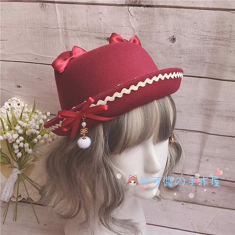 Осенне-зимняя шапка в стиле Лолиты, шапка в японском стиле для подростков, милая мягкая плюшевая шапка в виде сердца для сестер лоли, головной убор, украшение для волос ручной работы, косплей
