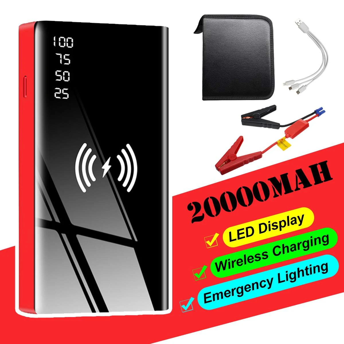 600A Car Jump Starter Wireless Power Bank 20000mAh Portable Battery Station For 3.5L/6L Car Emergency Booster Starting Device noco boost plus