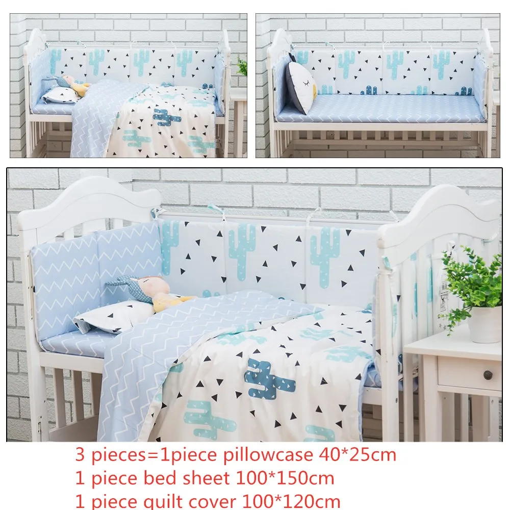 Комплект детского постельного белья с рисунком из мультфильма; Комплект постельного белья для детской кроватки из хлопка; комплект детской кроватки; комплект из 3 предметов; наволочка; пододеяльник; простыня - Цвет: Cactus 3 pieces