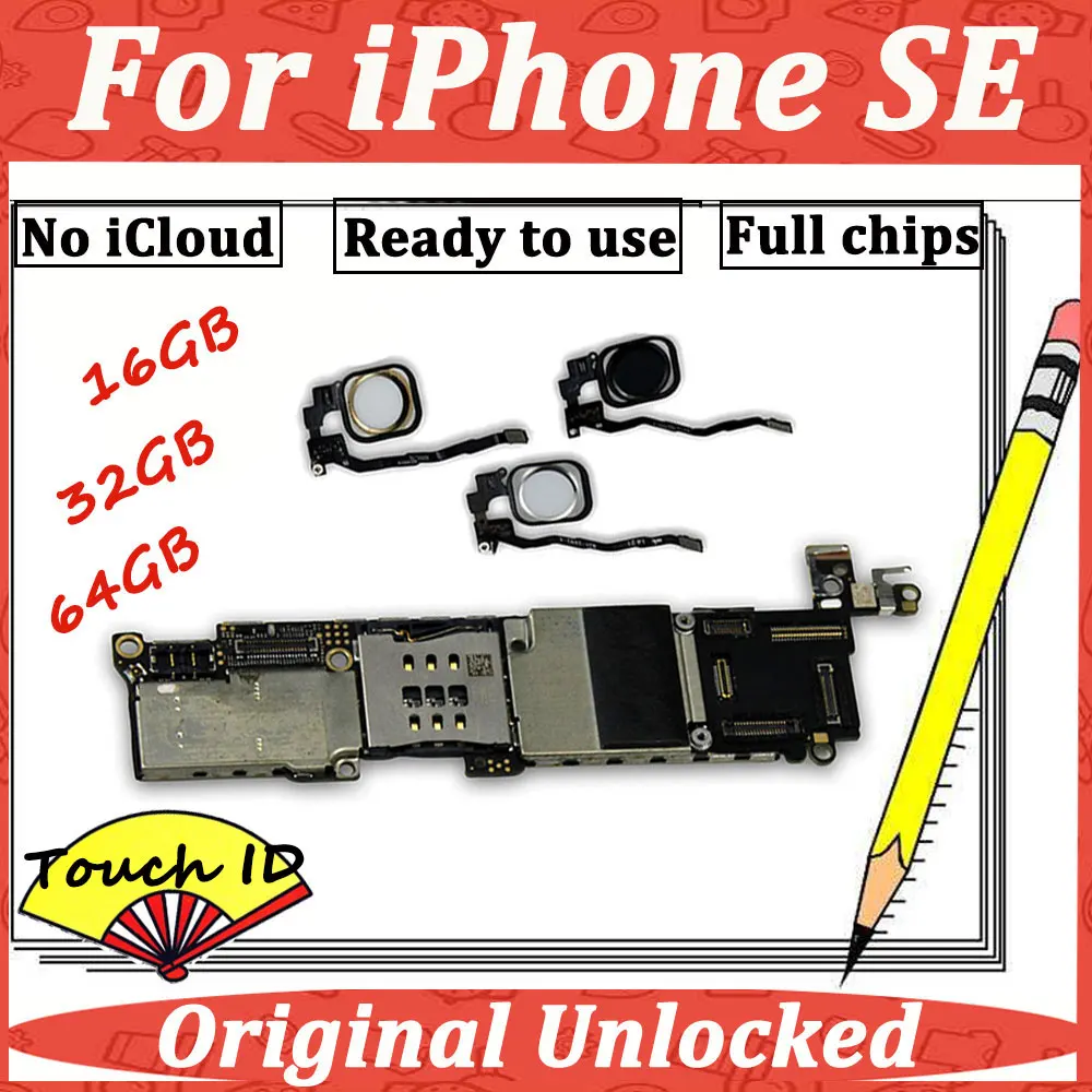 Для iPhone SE оригинальная материнская плата 16 г 32 г 64 г материнская плата iCloud разблокировка с пальцем Touch ID без блокировки отпечатков пальцев IOS