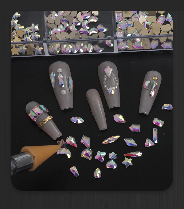 Nail Rhinestone Set 480pcs/Box With One PC Dot Pen Crystals AB DIY Rhinestones Gold Bottom Glass Stones For Nail Art Accessories 5