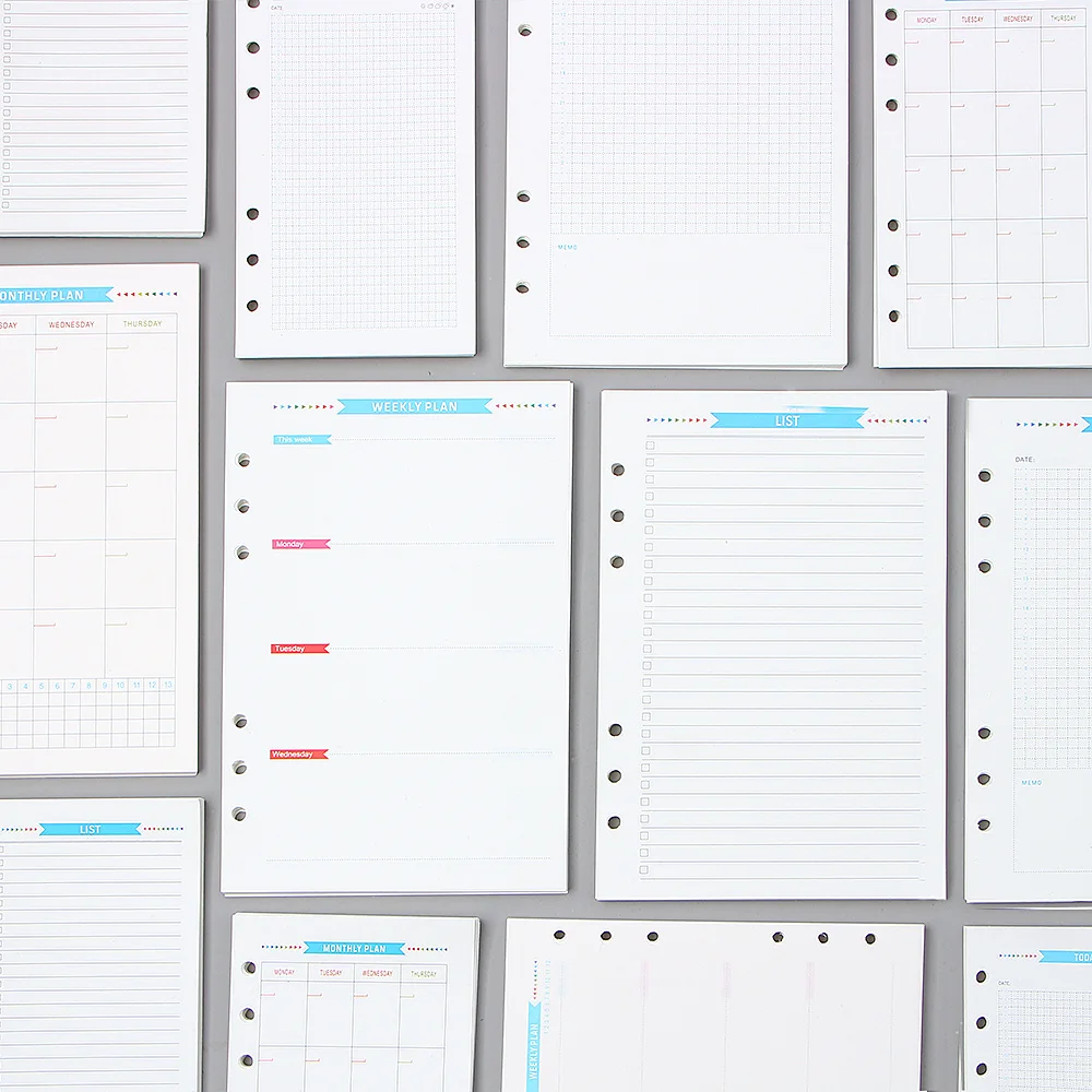 6 Holes Spiral Planner Refill Inner Paper Diary Weekly Monthly Plan To Do List Colorful Page for A6/A5 Loose Leaf Notebook afbeelding