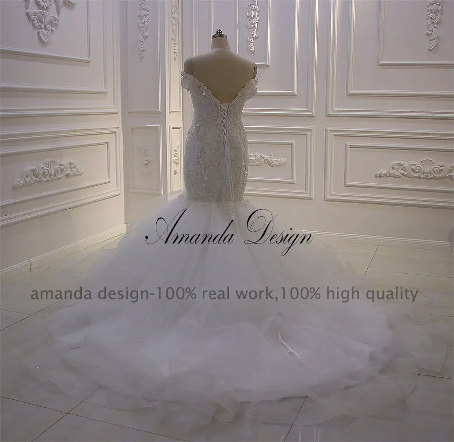 Аманда дизайн bruidsjurken с открытыми плечами кружево; аппликация; Русалка свадебное платье