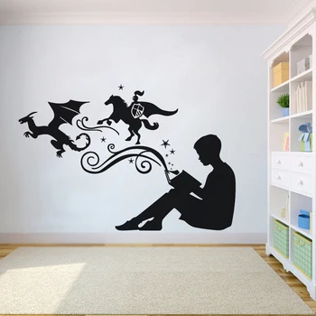 

Reading With Imagination Wall Vinyl Stickers Book Store Library Decoration Boy Books Reading Wall Decal Removable Mural AZ1013