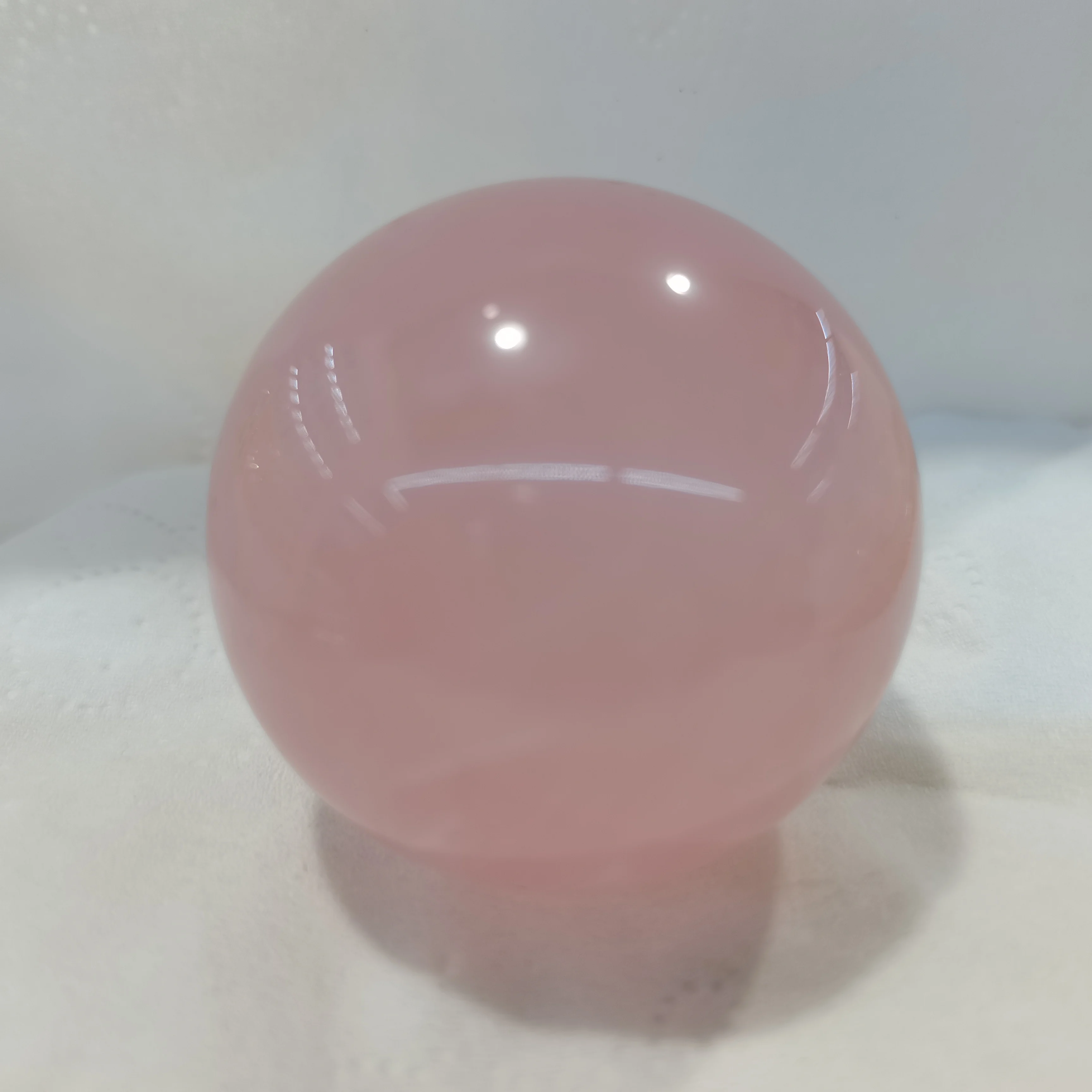 

Natural Pink Rose Quartz Crystal Sphere, Healing Ball + Wooden base