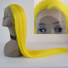 BM ярко-желтый Синтетический 13*6 парик на кружеве прямой жаростойкий волокнистый парик из натуральных волос свободный пробор для женщин парик